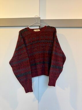 Vintage Scottish Wool Sweater Red Fair Isle Knit Cozy Made in Scotland